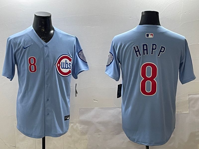 Men Chicago Cubs #8 Happ Light Blue Throwback 2025 Nike MLB Jersey style 3